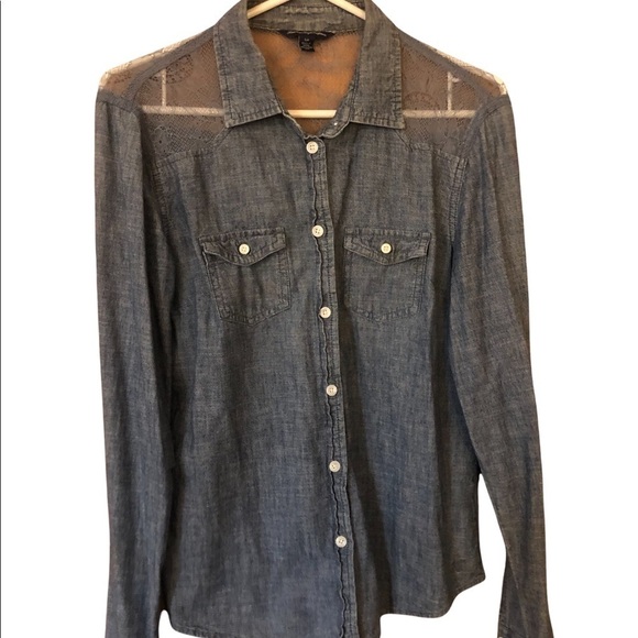 Chambray and lace western  “ denim “ shirt - Picture 2 of 9